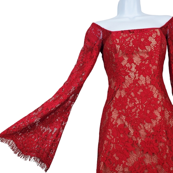 Majorelle Womens Benson Flare Sleeve Red Lace Mini Dress Size XS - Picture 4 of 9